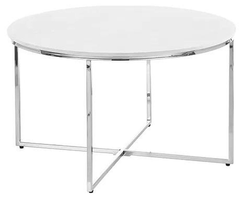 r weißer Couchtisch Beine aus weißem Metall silberfarben Wohnzimmer neu