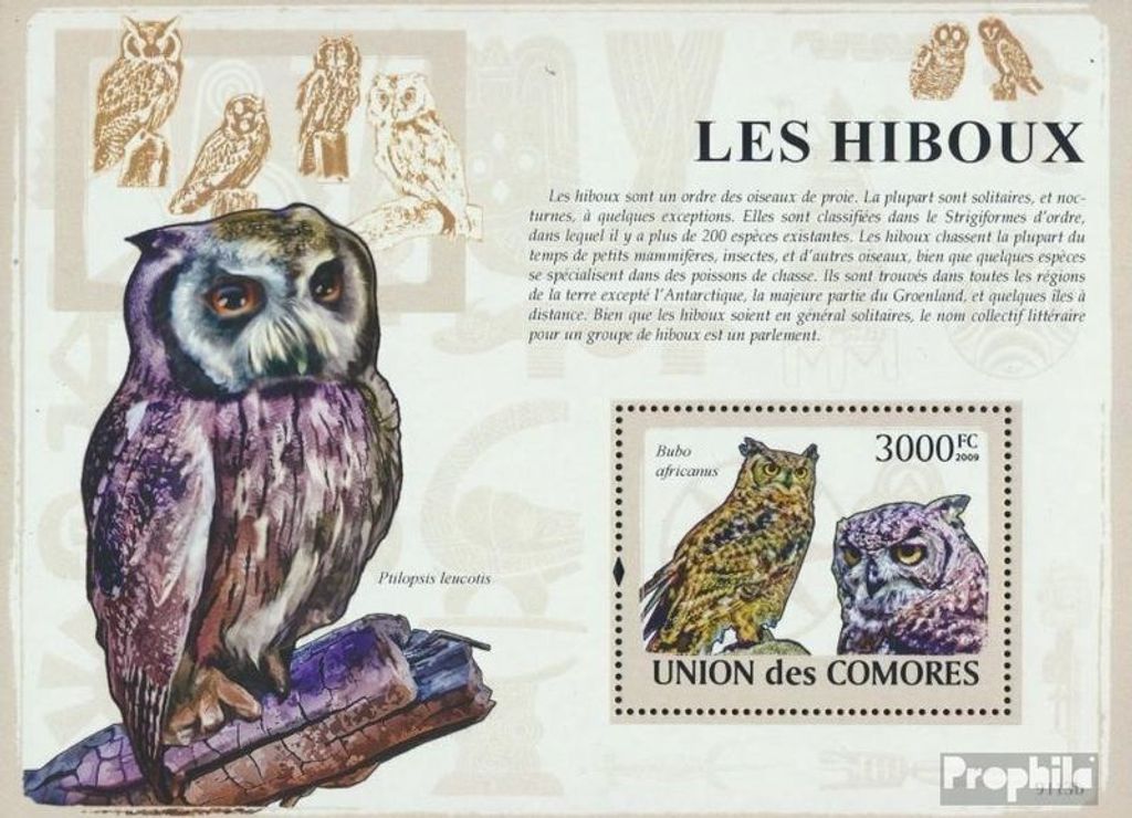 Briefmarken Komoren 2009 Mi Block 485 (kompl. Ausg.) postfrisch Eulen