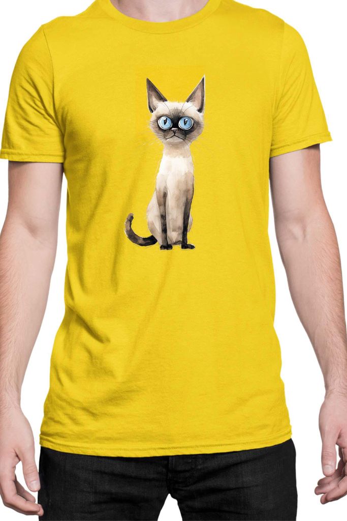 Herren T-Shirt Funny Cats Breeds Siamese Cat, Man 2XL / Gelb