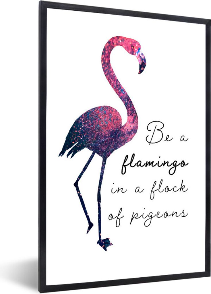 MuchoWow MuchoWow Gerahmtes Poster Flamingo - Glitzer - Rosa 60x90 cm - Poster mit zchwarzem Bilderrahmen - Kunst