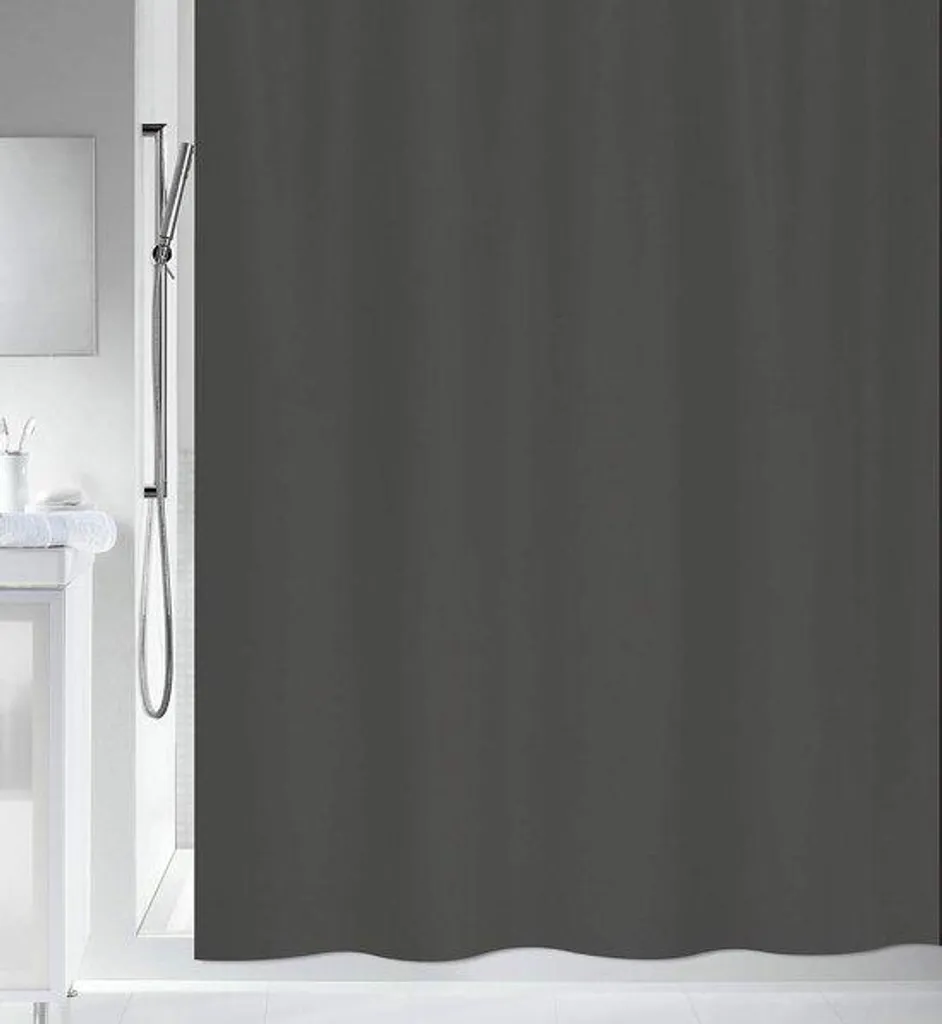 Rideau de douche lavable en polyester anthracite hydrofuge 180cm