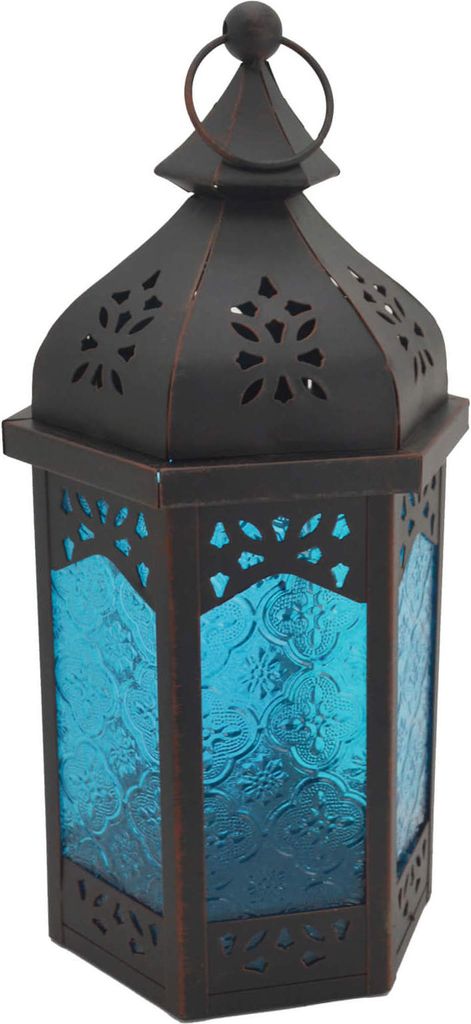 Rebecca Mobili Kerzenhalter Marokkanische Laterne Metallglas Blau Schwarz Garten Wohnzimmer Maße 32 x 16 x 14 HxB Art RE6556 Orient