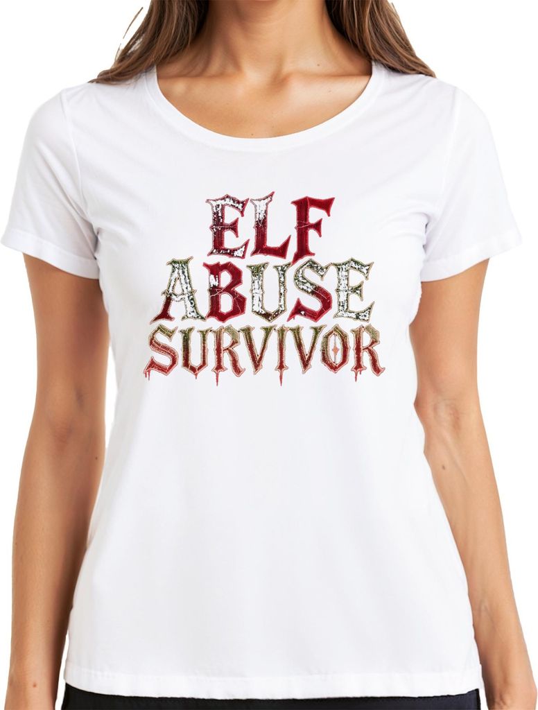 ELF ABUSE SURVIVOR Weihnachten dunkelhumor Gothic Horror Geschenk Damen T-Shirt, Weiß, S