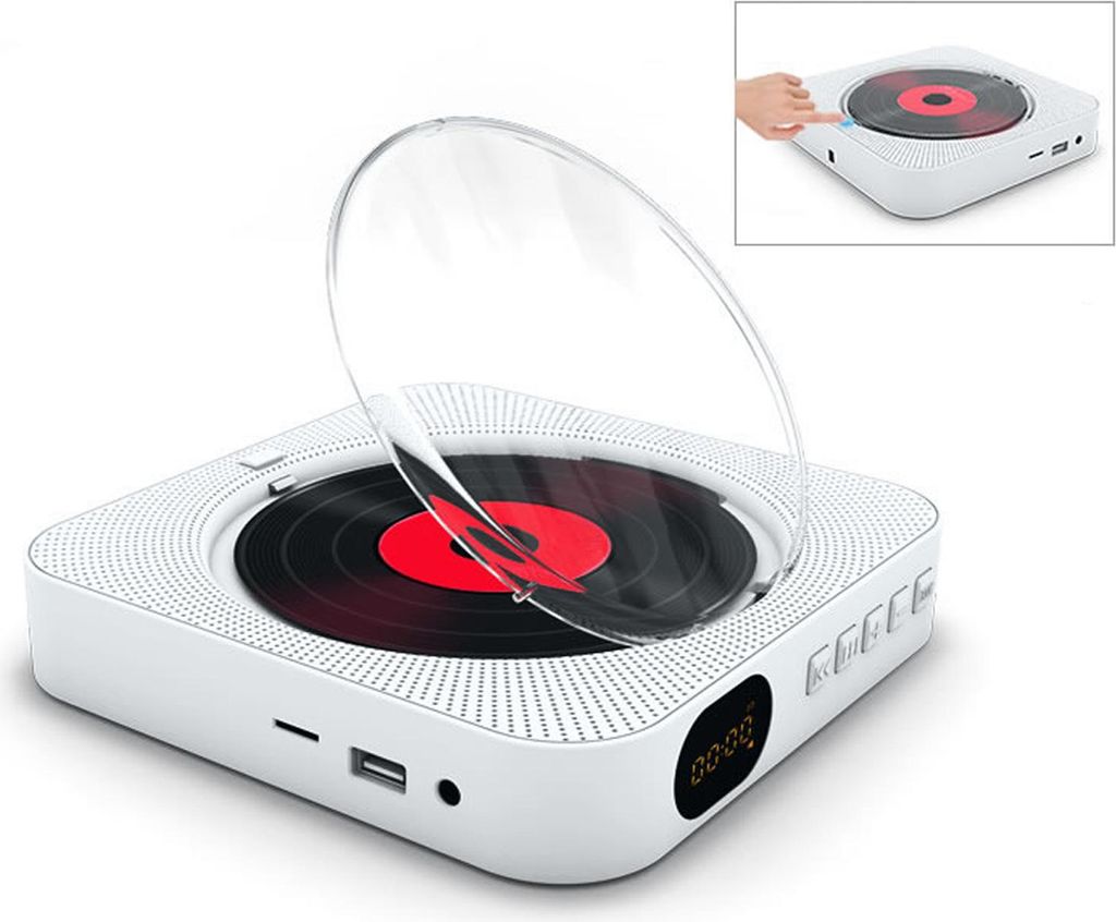 MODFU CD-Player, Tragbarer CD-Player Weiß EU, FM Radio, Bluetooth Lautsprecher, USB & AUX Anschluss, Stereo Sound, Fernbedienung, Ohne Kassette