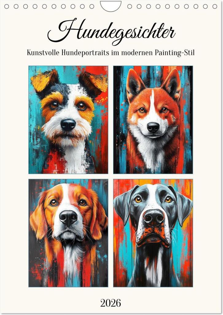 Hundegesichter. Kunstvolle Hundeportraits im modernen Painting-Stil (Wandkalender 2026 DIN A4 hoch), CALVENDO Monatskalender
