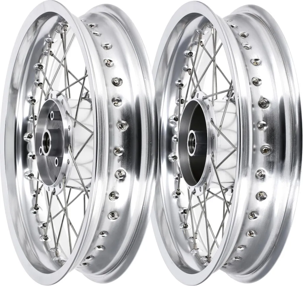 Jeu de 2 roues à rayons tuning 3,0 x 16 en alu poli et inox durable