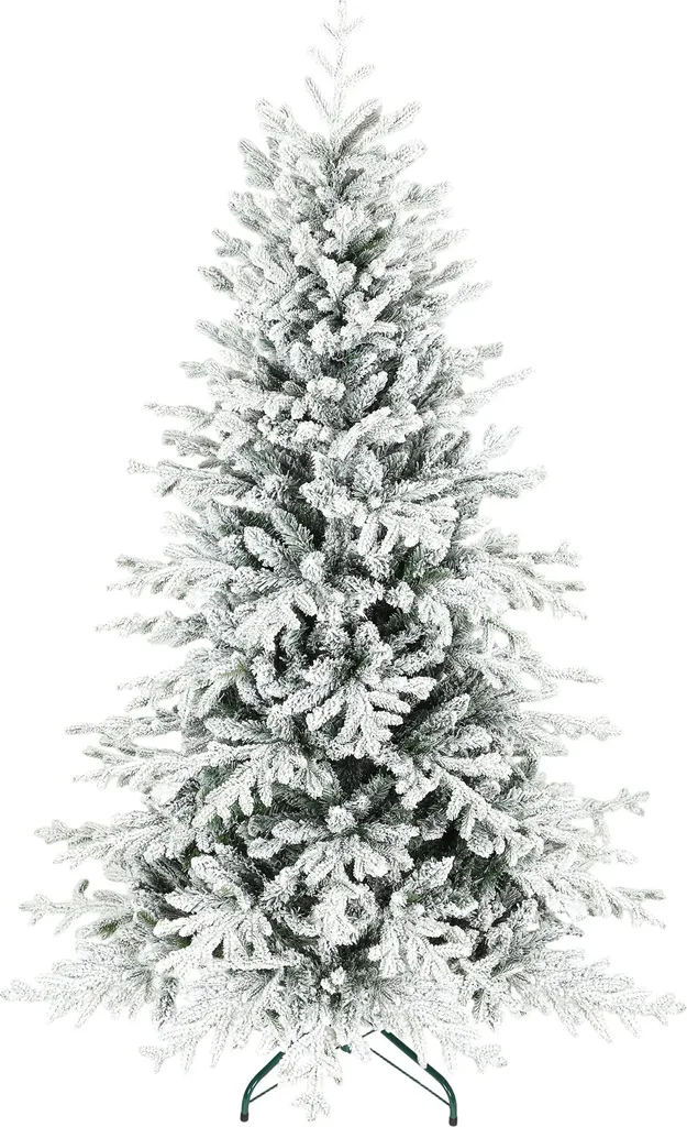 HOMCOM Sapin de Noël Artificiel Enneigé 180 cm avec Pied Métal Pliable