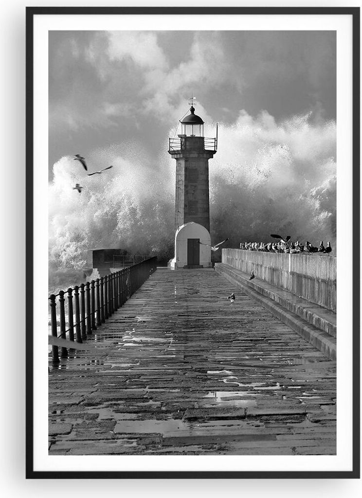 Gerahmtes Poster - Schwarzer Rahmen - Laterne Meer Portugal - 70x100 cm - Wand Bild - Wanddeko - Wandbilder - Kunstposter - Wandposter - Bilderrahm...
