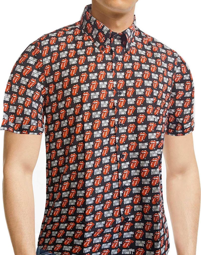 The Rolling Stones - Hemd Rundum bedruckt für Herren/Damen Uni RO2150 (S) (Schwarz)