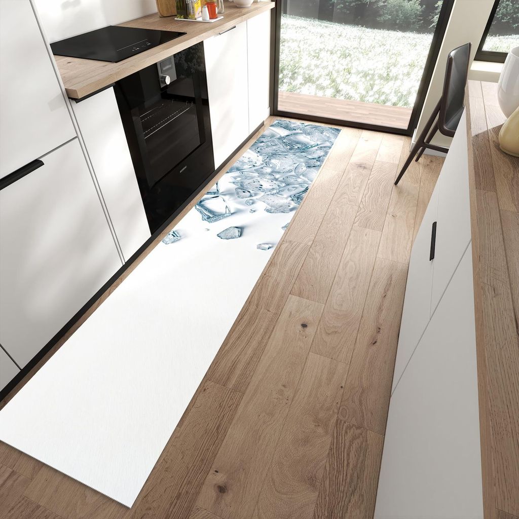 Küchenteppich 60x300cm rutschfest & abwischbar PVC Läufer - Eiswürfel Haufen