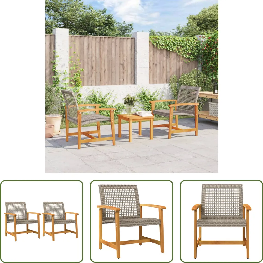 Sedie da Giardino in Acacia e Rattan Grigio The Living Store - 2pz