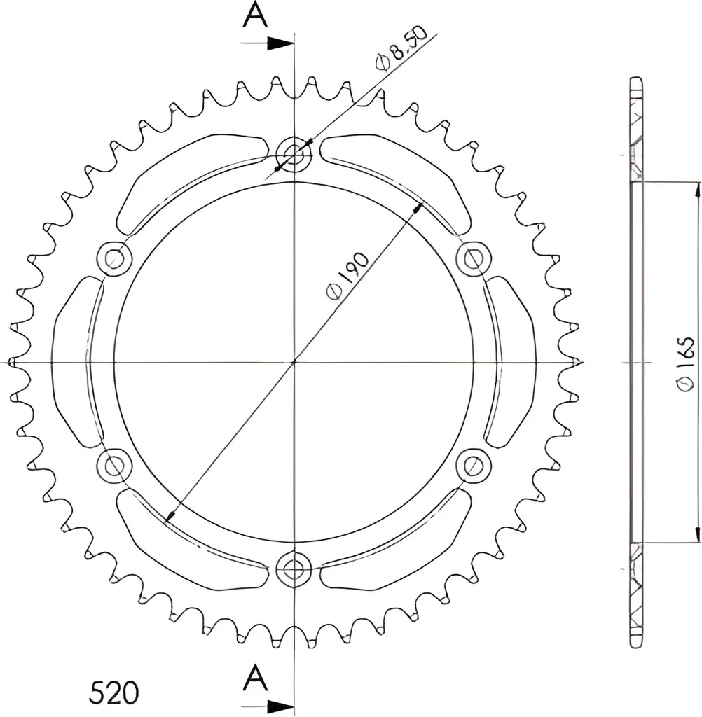 Réduisez le poids avec cette couronne 520 en aluminium 50 dents noir