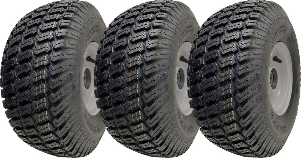 15x6.00-6 Rasenmäher-Räder 65mm Nabe, Reifen auf Felge 20mm Lager (3er Set)