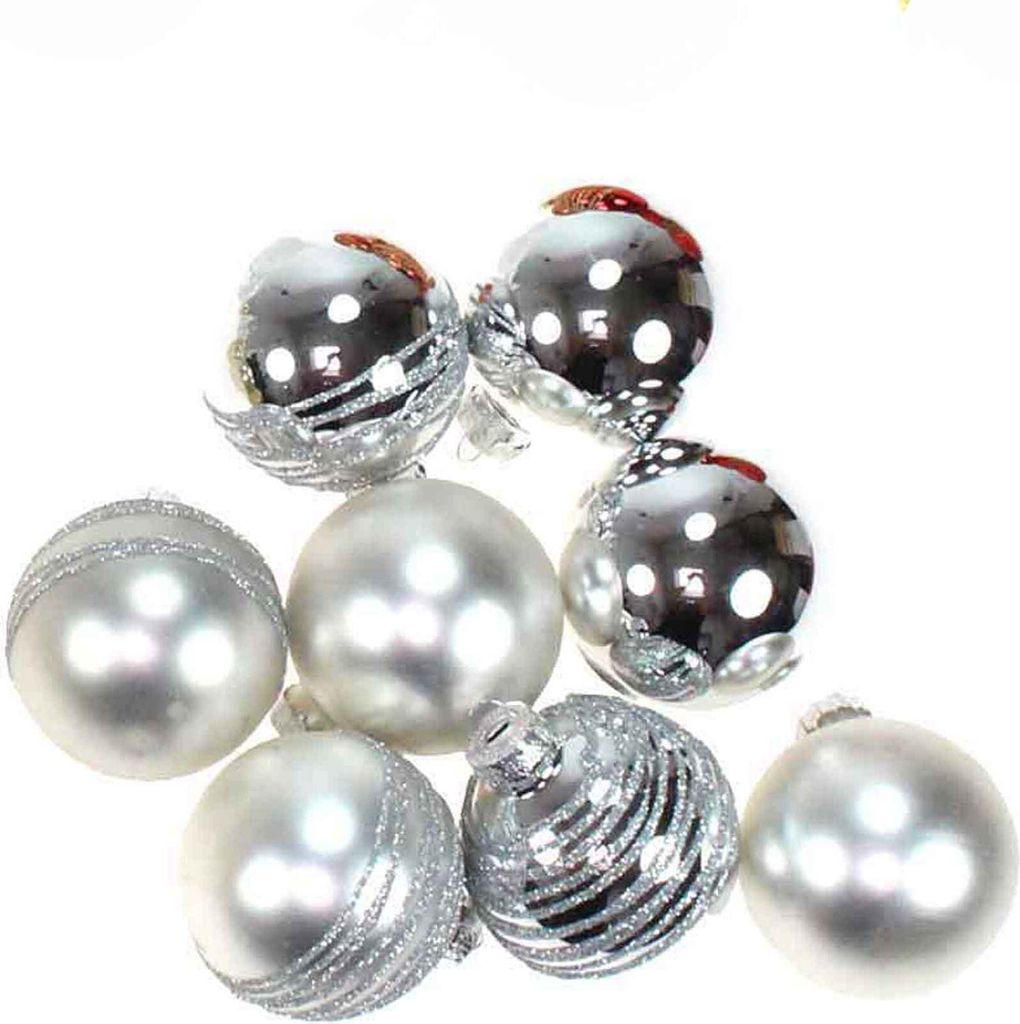 8 Christbaumkugeln Ringel Glas 57mm glanz matt Weihnachtskugel Kugeln Baumschmuck, Farbe:silber