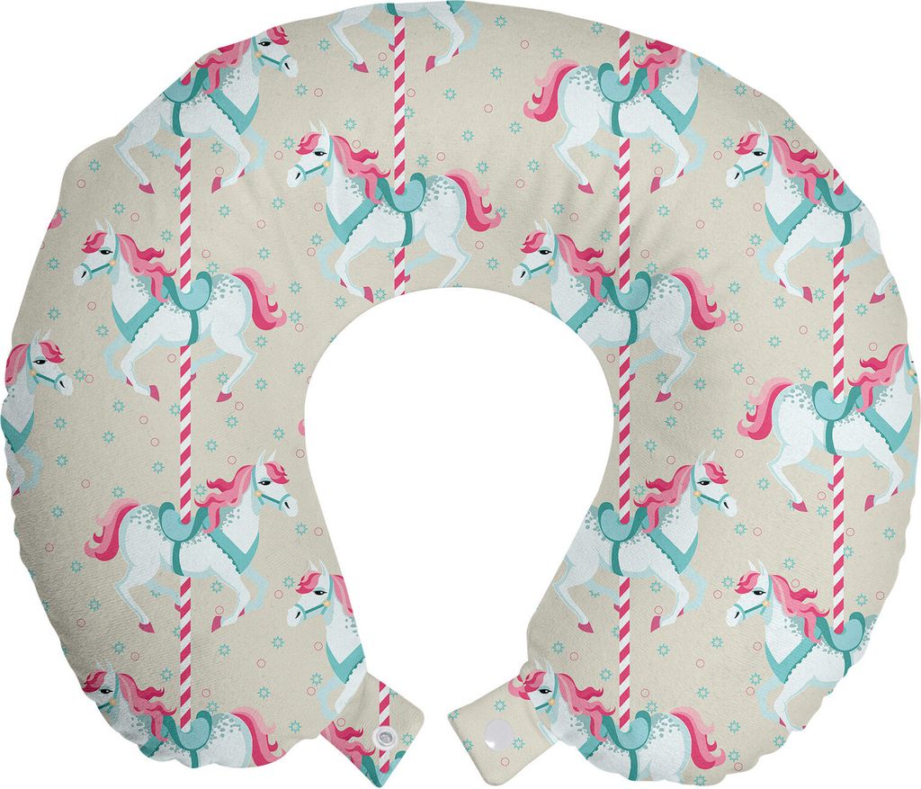 ABAKUHAUS Spielzeug-Pferd Reisekissen Nackenkissen, Karussell-Festival Motiv, Schaumstoff Reiseartikel für Flugzeug und Auto, 30x30 cm, Beige Seaf...