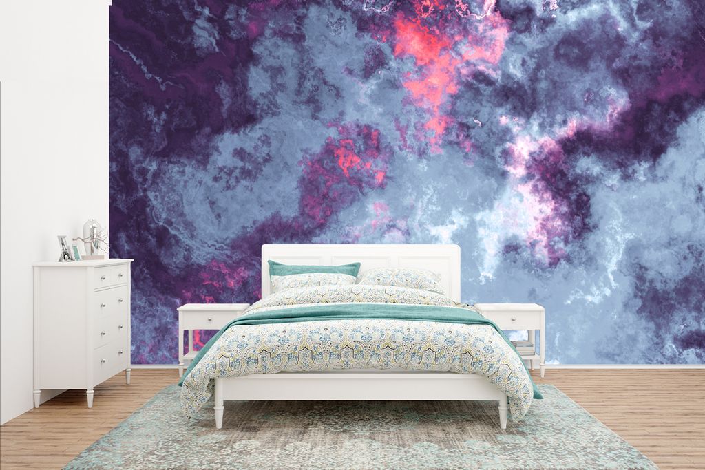 MuchoWow Fototapete für Wohnzimmer oder Schlafzimmer Wandtapete Vinyl Motivtapete Graue und violette Geometrie - 435x260 cm - Kinderzimmer