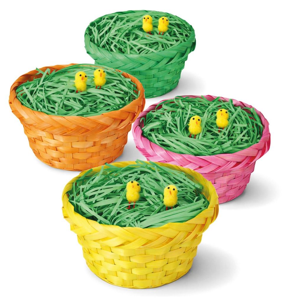 Osterkorb-Set mit 4 Körben | Ø 19 x 10 cm | inkl. 100 g grünem Ostergras und 8 Küken | Gefülltes Osternest für Kinder | Osterkorb für Kinder...