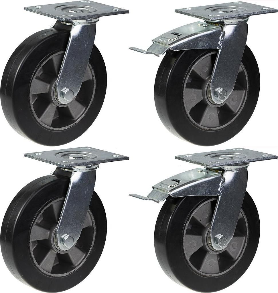 200mm 8" Lenkrollen aus schwarzem Gummi mit Bremse und starker Tragkraft von 1800kg, 4er Set