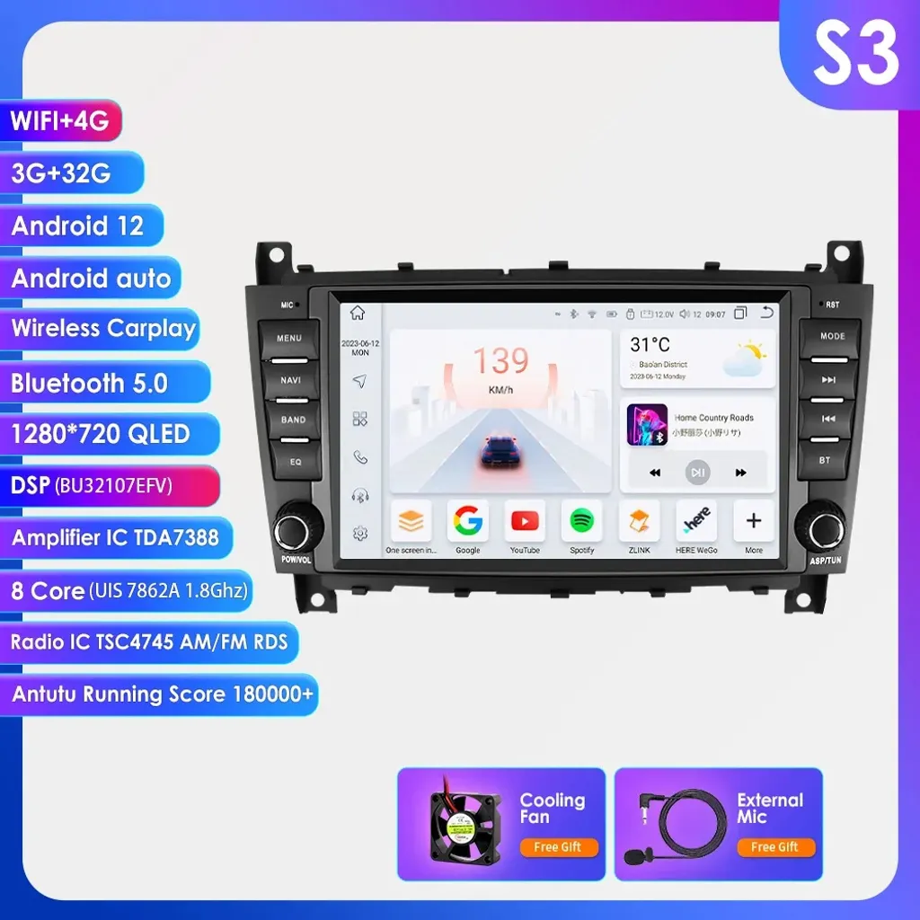 Lecteur Multimédia Android pour Voiture S3 avec GPS et 8-Core 32Go