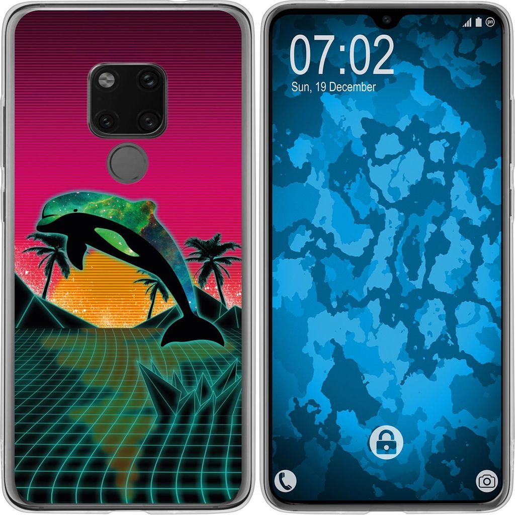 PhoneNatic Case kompatibel mit Huawei Mate 20 Silikon-Hülle Retro Wave Delphin M1