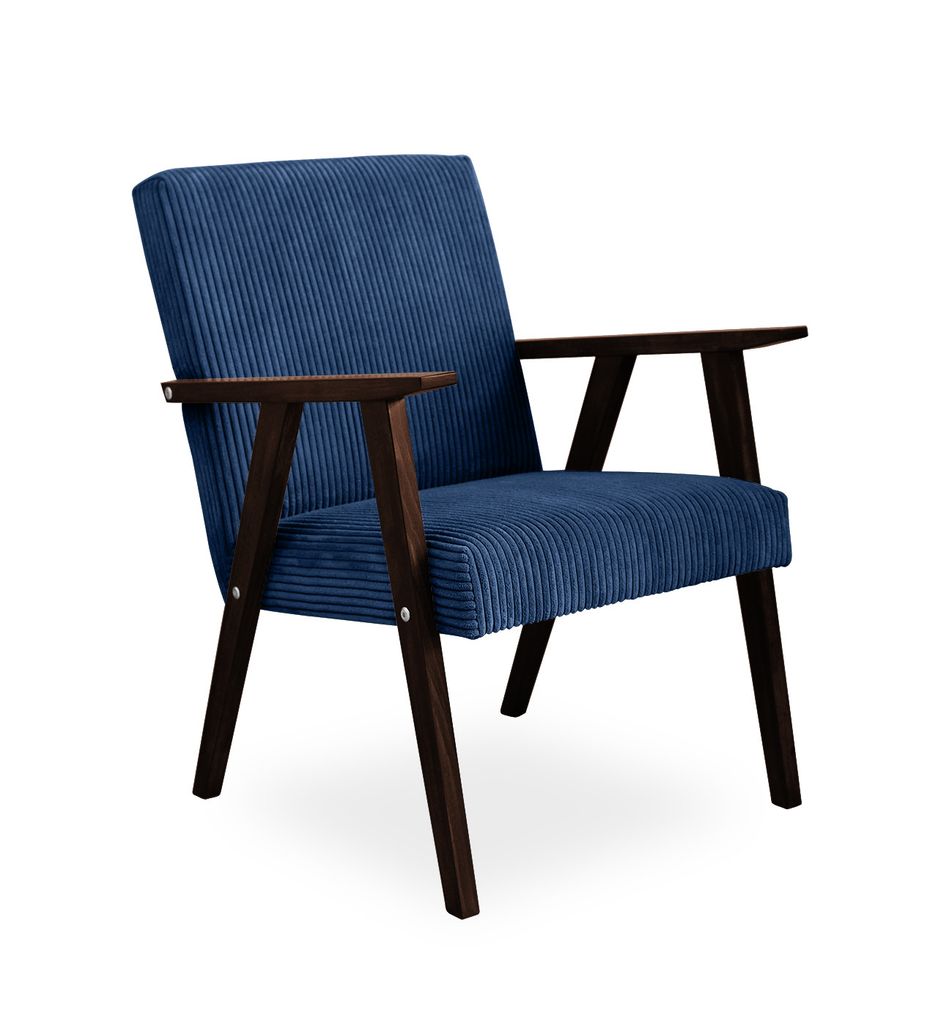 Bettso Sessel Gepolsterter Cocktailsessel LISEK Dunkelblau Beine in Schwarz