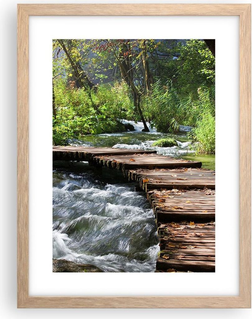 Gerahmtes Poster - Rahmen in heller Eiche - Park natur grün bäume - 30x40 cm - Wand Bild - Wanddeko - Wandbilder - Wandposter - Bilderrahmen - Bi...
