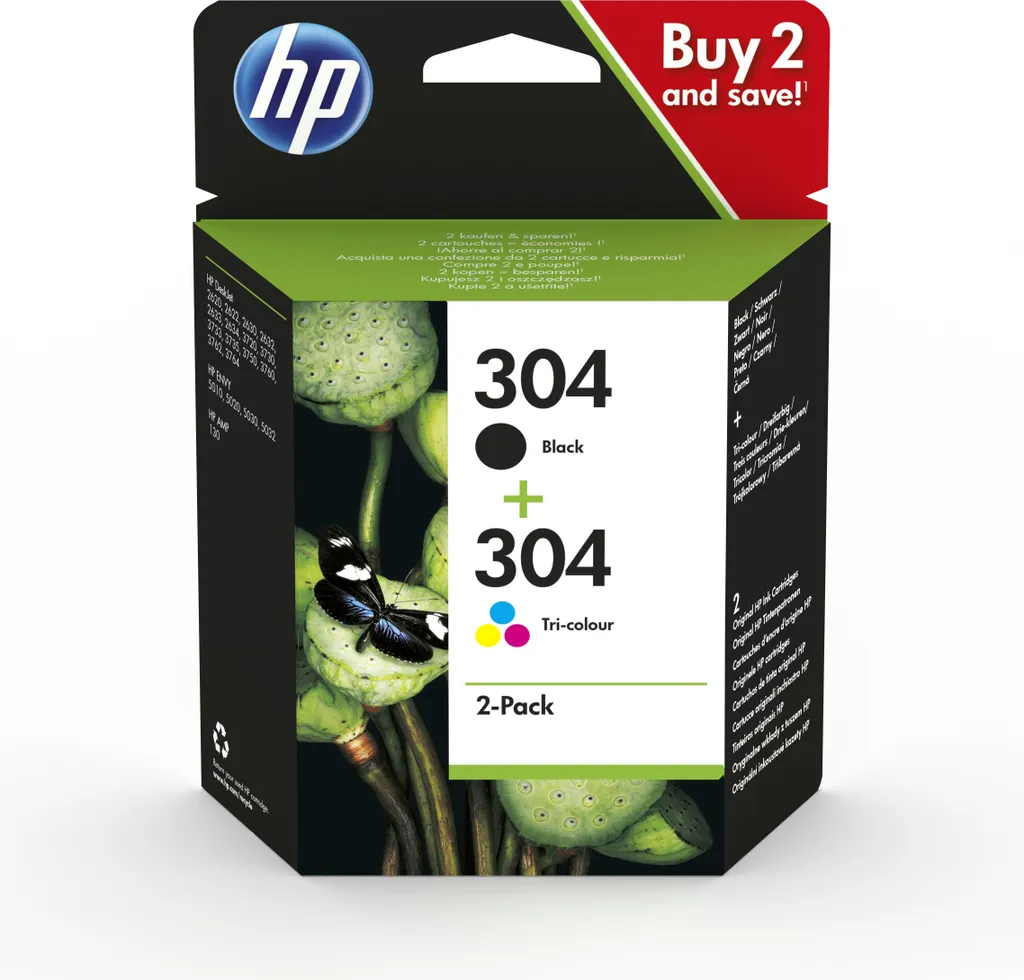 Kit 2 Cartucce HP 304 Originali Nero e Colore 3JB05AE per DeskJet Envy