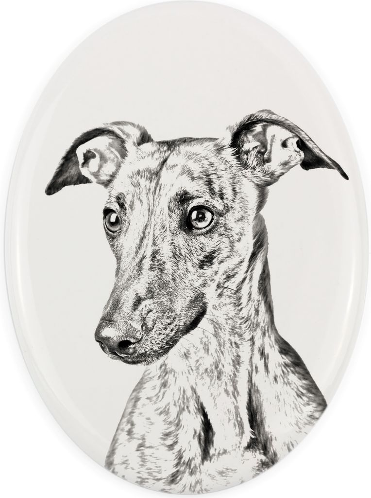 Whippet, Kleiner Englischer Windhund - Gedenktafel mit einem Foto eines Hundes, Grabplatte mit Druck, personalisierte ovale Platte der Marke Art-Dog