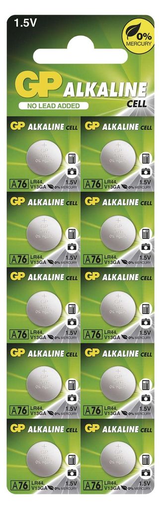 Alkalická knoflíková baterie GP A76F (LR44), 10 ks