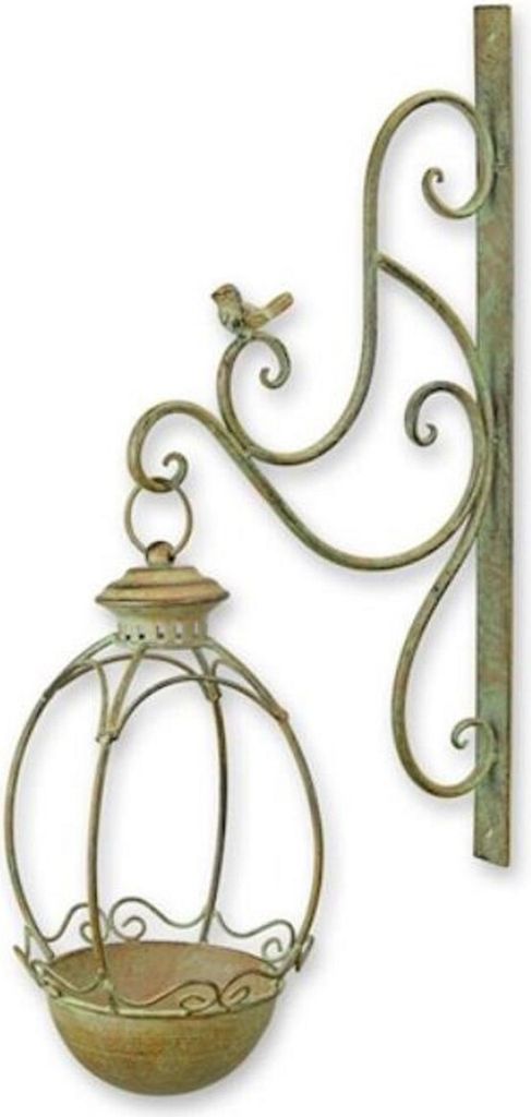 Casa Padrino Jugendstil Wand Vogeltränke Grün / Rost 18,5 x H. 61 cm - Metall Wand Vogelbad - Garten & Terrassen Deko Accessoires - Barock & Juge...