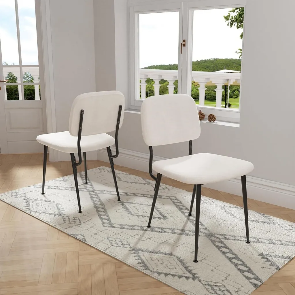 Lot de 2 chaises en velours blanc avec assise moelleuse et confortable