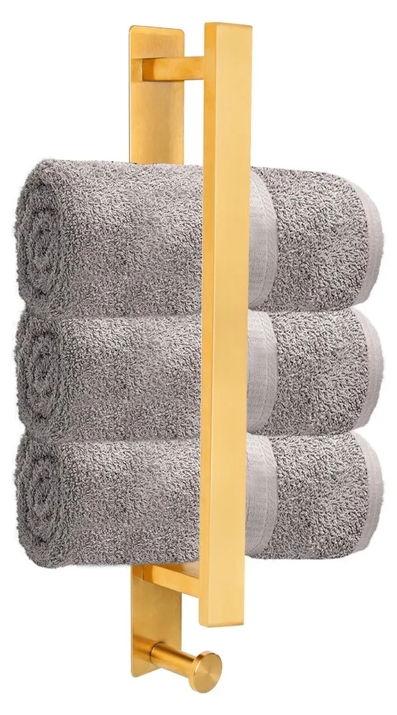 Barre de serviette murale dorée 40 cm pour salle de bain sans trous