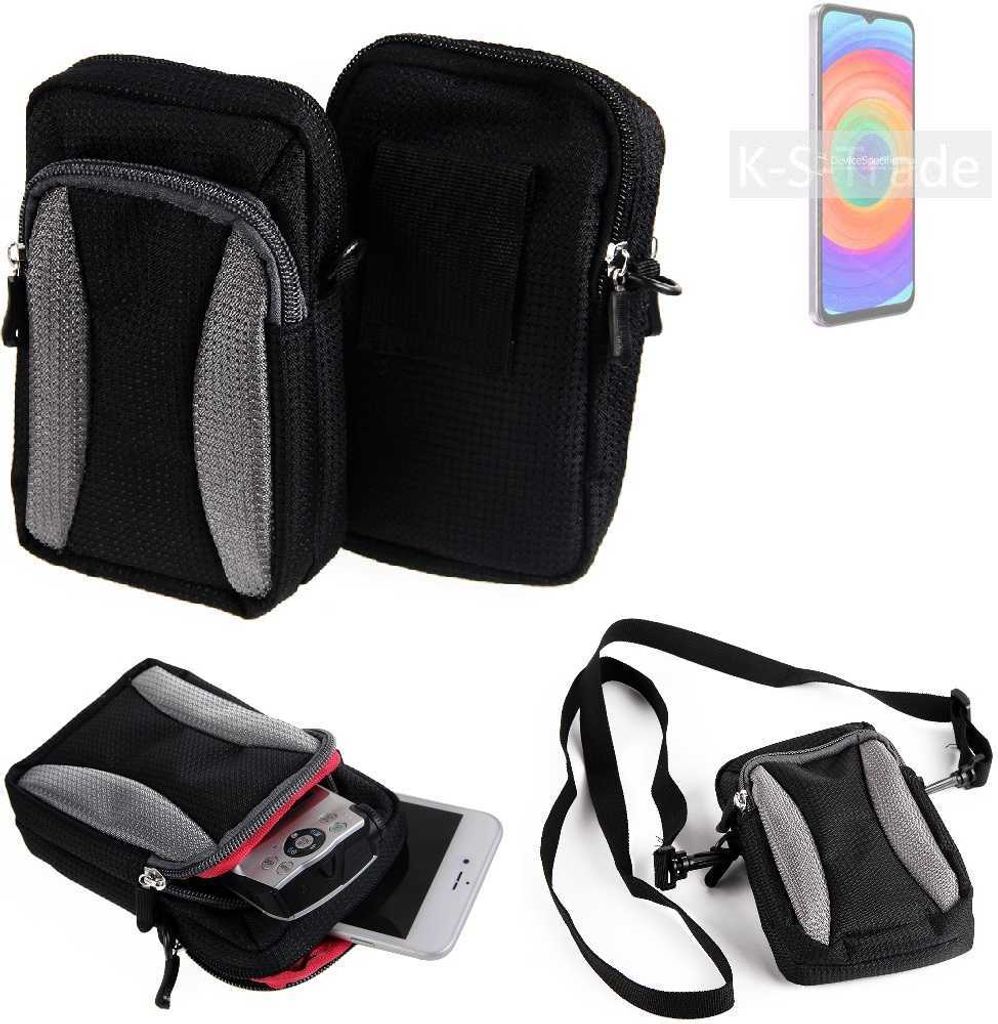 K-S-Trade Holster Schutz Hülle kompatibel mit Ulefone Note 14 Handy Hülle Gürteltasche Umhängetasche mit Zusatzfach schwarz
