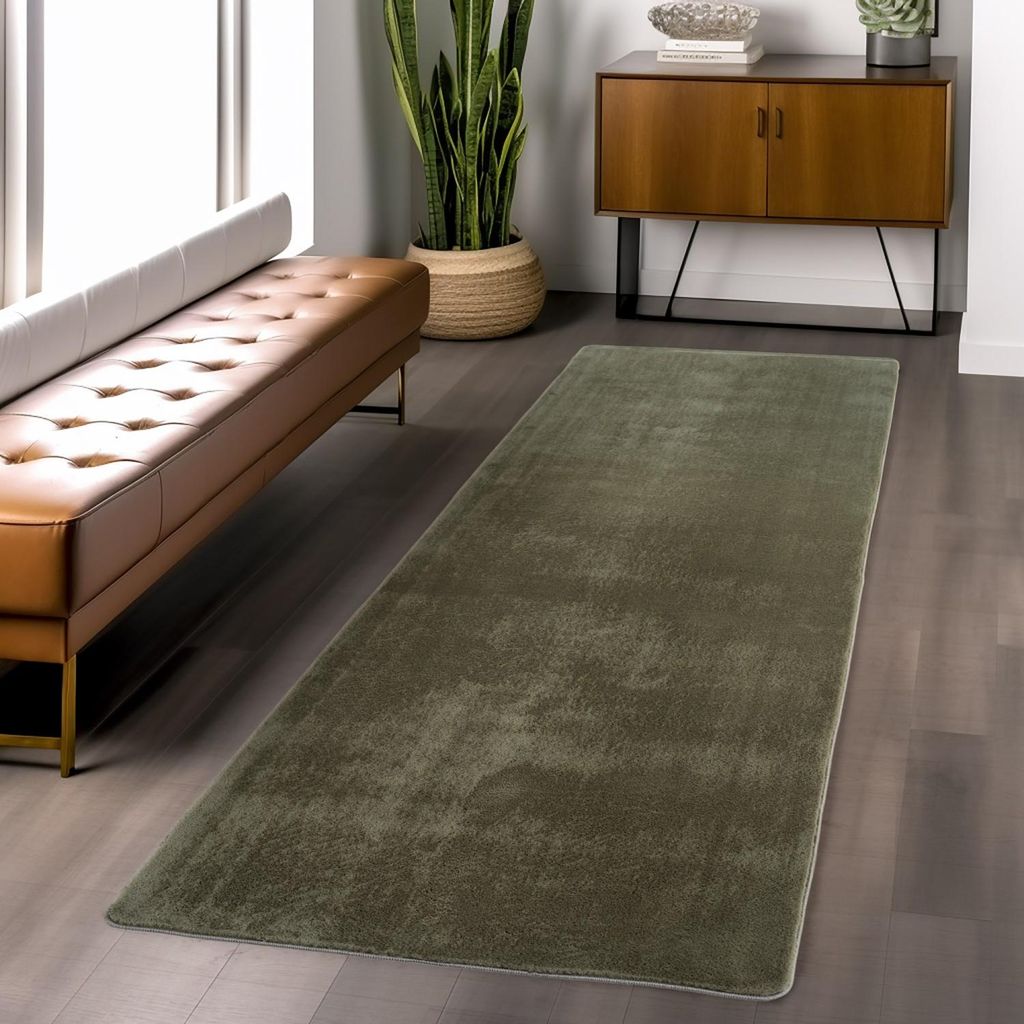 Waschbarer grüner Teppich, Kurzflor, rutschfest und weich, modernes einfarbiges Design für Wohnzimmer und Schlafzimmer 120 x 120 cm