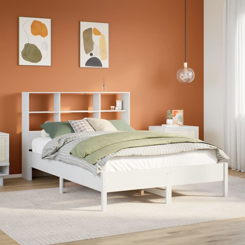 "2026 Promotion" Massivholzbett Schlafzimmer - mit Regal ohne Matratze - Weiß - 160x200 cm - Kiefer - Polsterbett CC17729