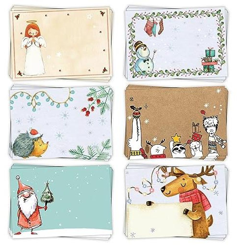 6 x 10 Weihnachtsetiketten für Kinder Aufkleber Tiere Engel 7,4 x 5,2 cm