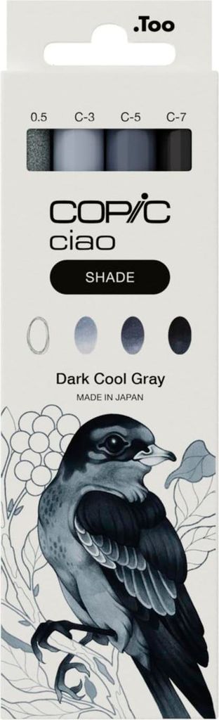 Copic Ciao Shade Set Dark Cool Gray, 3 Twin Marker mit einer mittelbreiten und einer Brush-Spitze, inkl. Multiliner Cool Gray 0,5 mm
