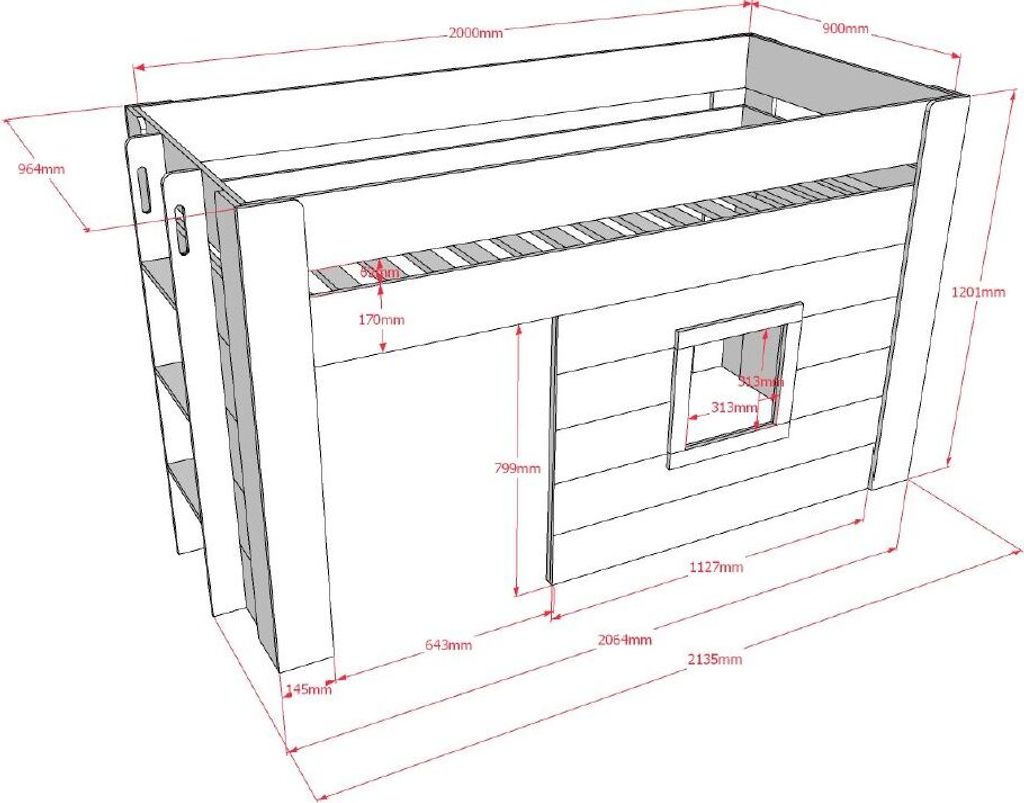 Vipack - Łóżko półwysokie Noah 90 x 200 cm, powierzchnia do Zdjęcie produktu 6