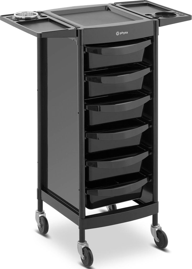 Expondo physa Friseurwagen - 12 kg - 6 Schubladen mit 3 Trennwänden - Föhnhalter - 420 x 390 mm Ablage