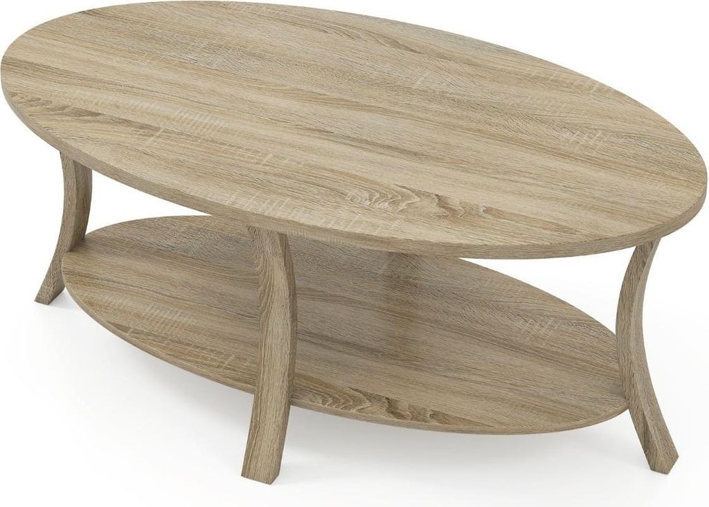 Ovaler Couchtisch mit Ablage, 2-stufiges Design aus Gummibaumholz