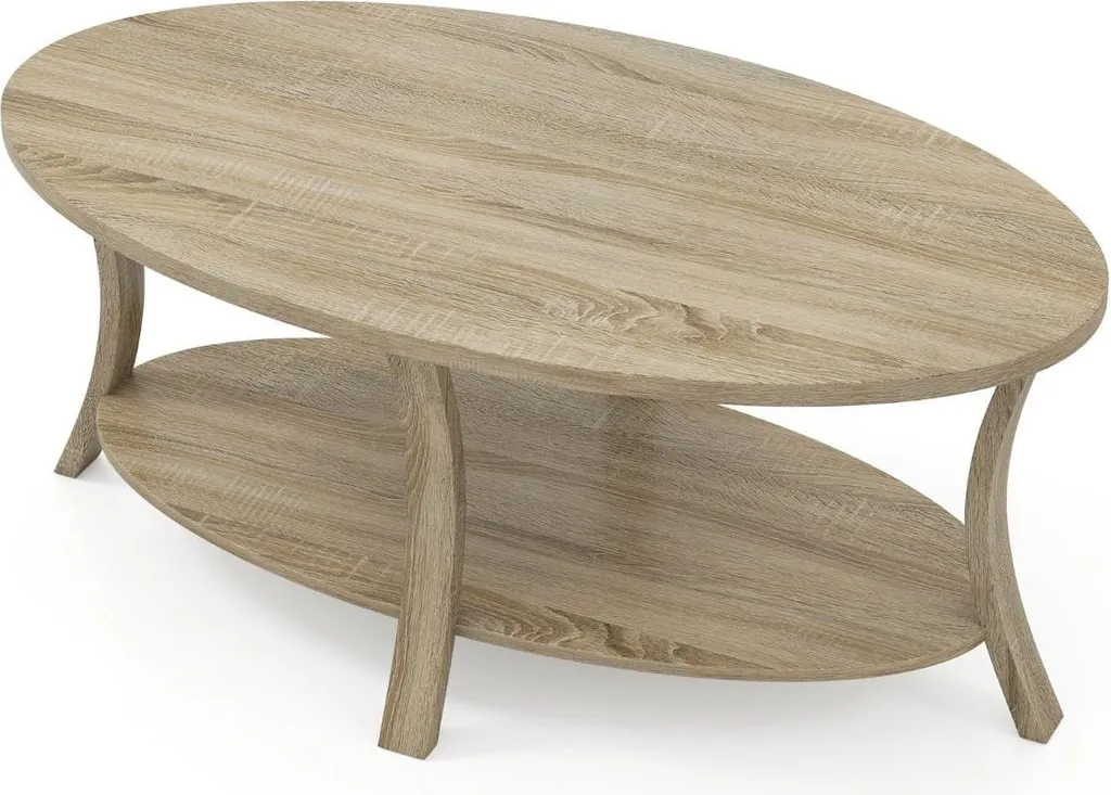 Tavolino Ovale Legno di Gomma 2 Livelli - Design Naturale Salotto