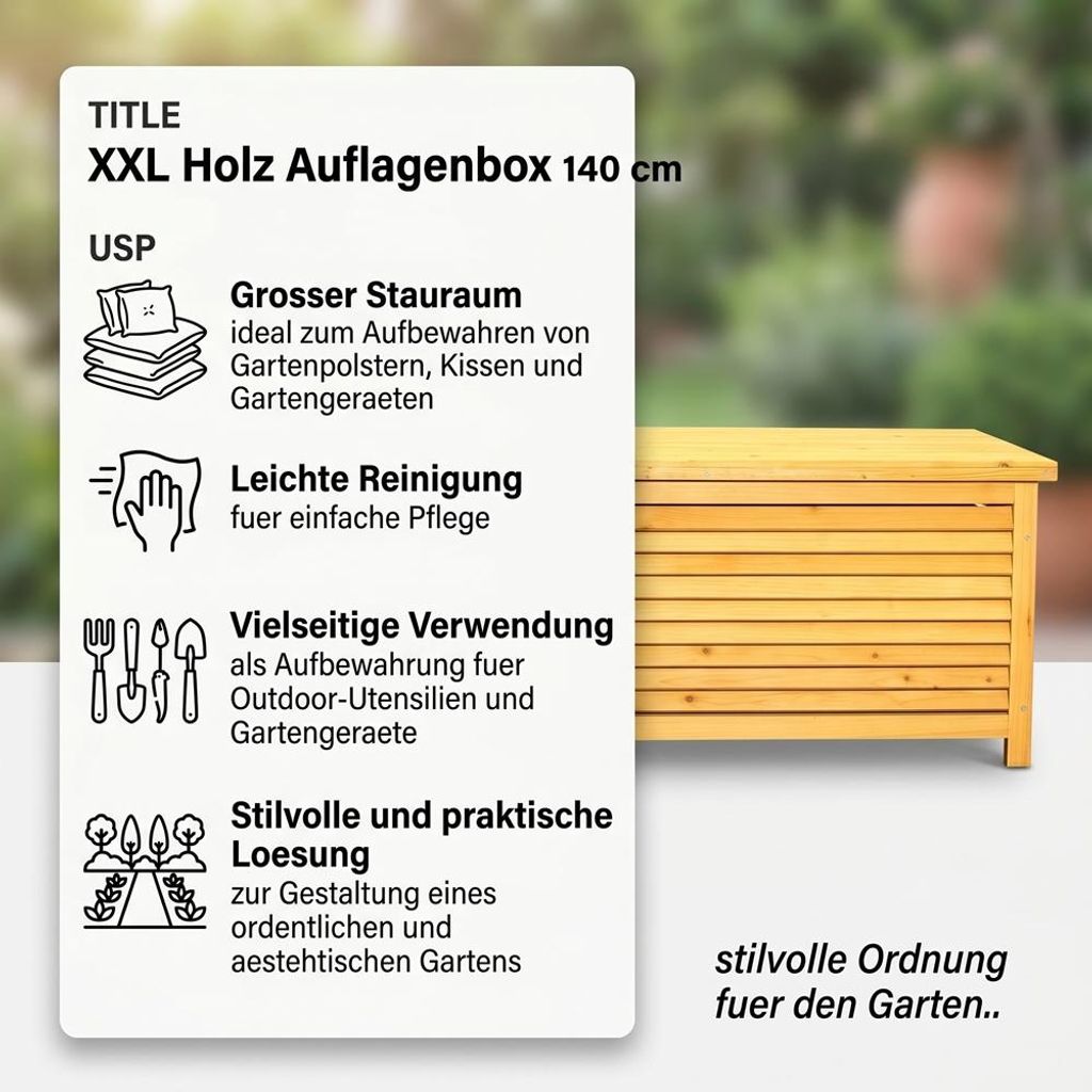 Mucola Auflagenbox Holz 140cm Braun