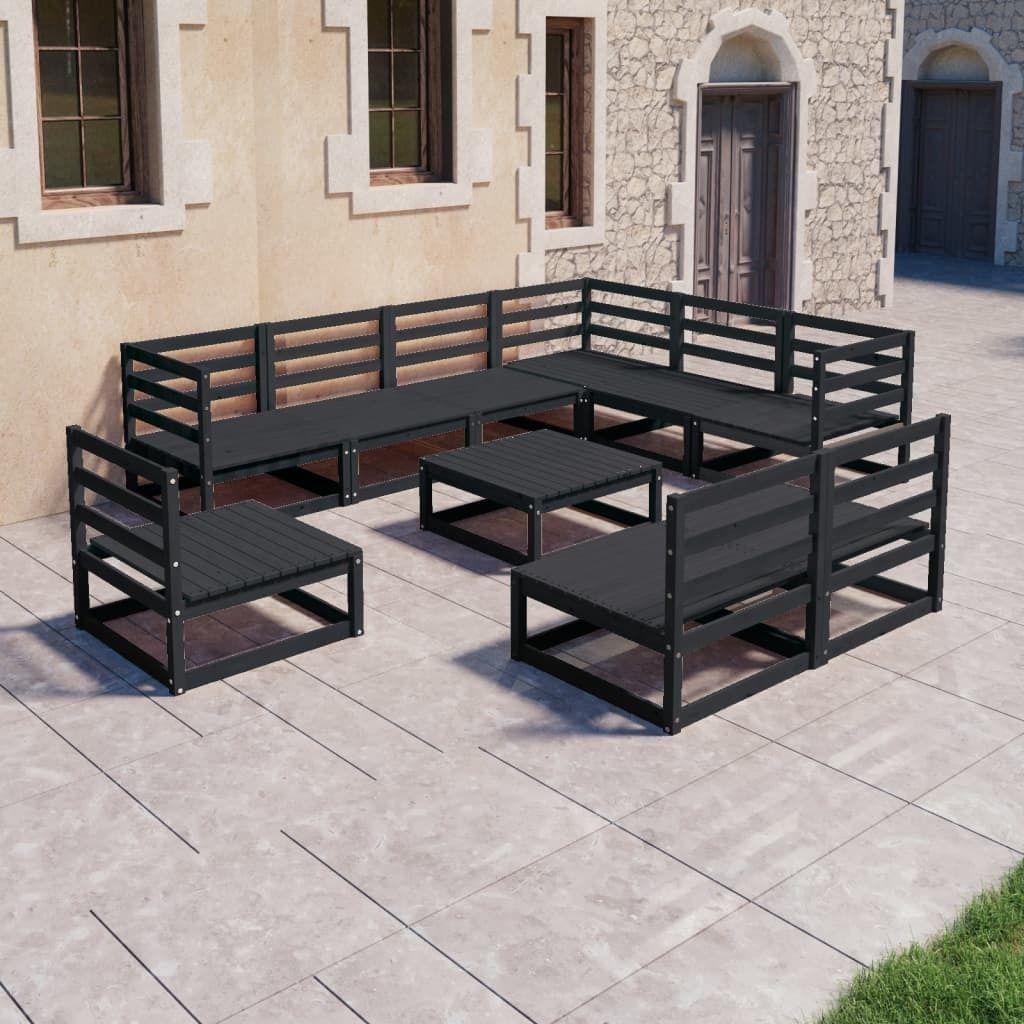 Maison Exclusive - 10-tlg. Garten-Lounge-Set Schwarz Massivholz Kiefer