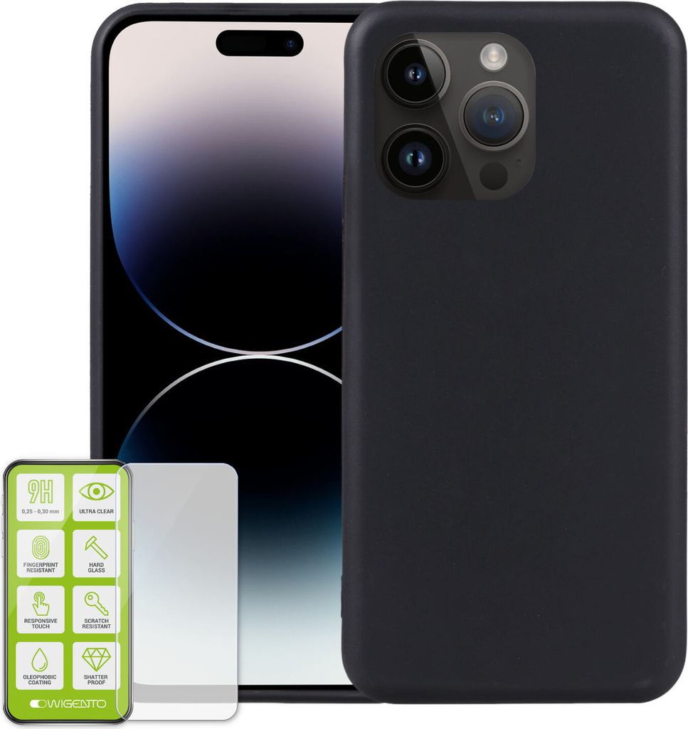 Für Apple iPhone 15 Silikon TPU Case Schwarz 0,26 H9 Glas Handy Hülle Schutz