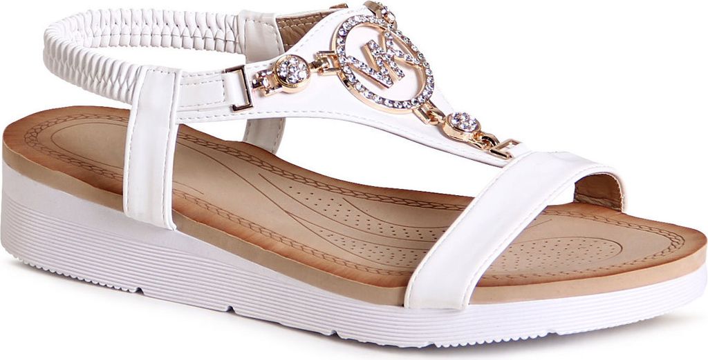 topschuhe24 3003 Damen Riemchen Sandalen Glitzer Sandaletten , Farbe:Weiß, Größe:38 EU