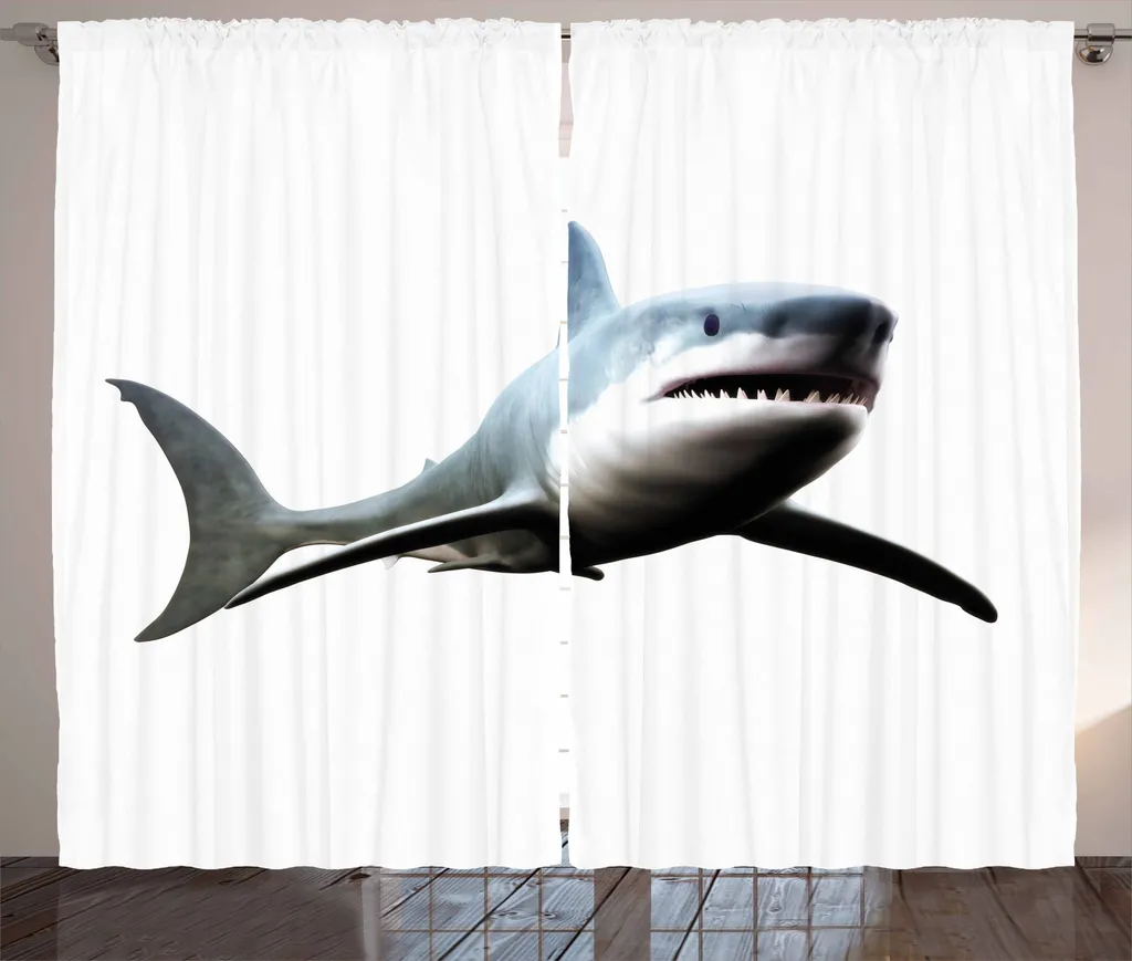 ABAKUHAUS Rideau de Douche Requin 280x225 cm avec Crochets Bleu Gris