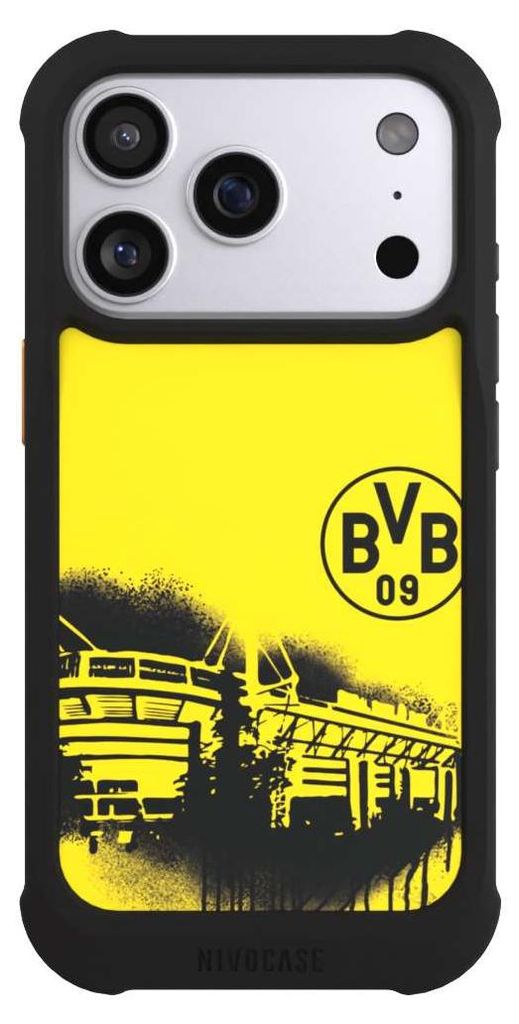 NIVOCASE Hülle für Apple iPhone 17 Pro Stoßfeste Handyhülle NIVOmax Case Schwarz BVB Borussia Dortmund Stadion