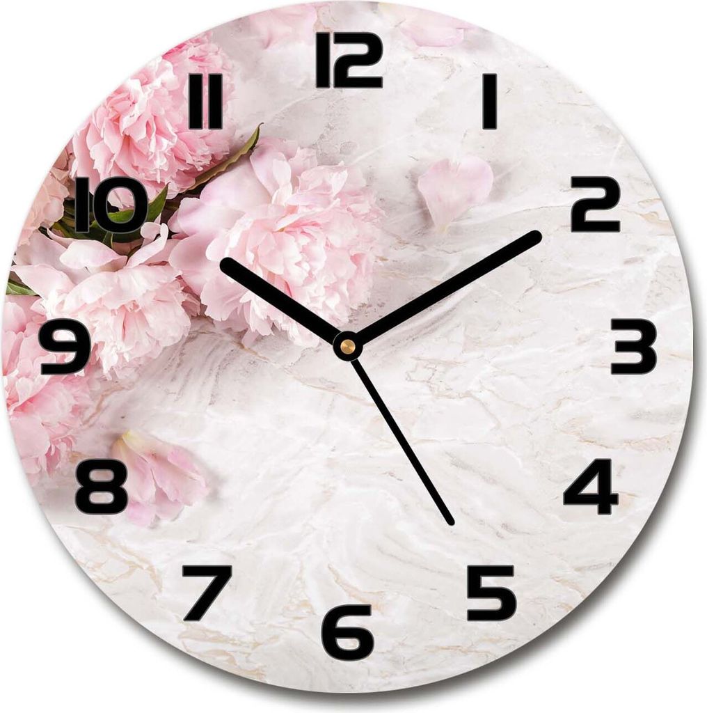 Wanduhr aus Glas 30fi Glasbild Glasuhr Gehärtetes Glas - schwarze-zeiger - Peonies