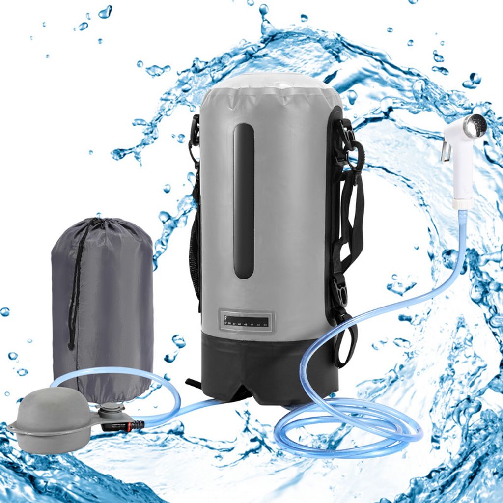 Peviasot Campingdusche 12 Liter Camping Dusche mit druckfußpumpe, temperaturanzeige, Gartendusche mit Aufbewahrungstasche Geeignet für draußen
