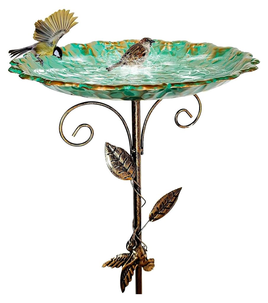 Vogeltränke Stehend 25x25x77cm aus Eisen Frostsicher mit Dekoration für Balkon und Garten